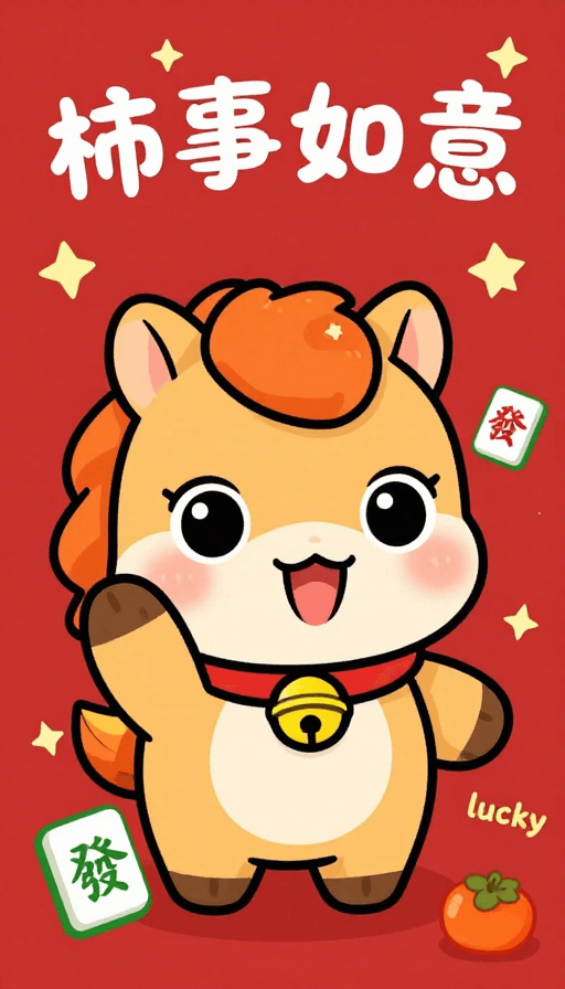 Q版卡通素材：柿事如意好运来：喜庆Q版小马插画