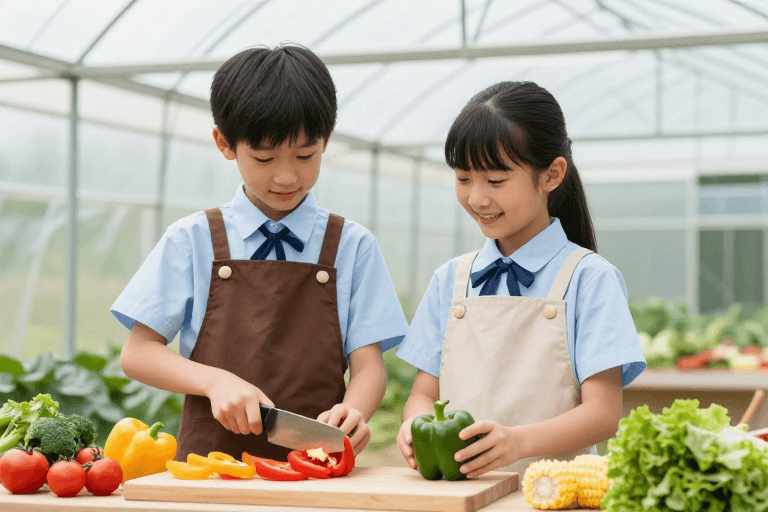 蔬菜处理素材：清新校园：青少年协同参与健康蔬菜处理
