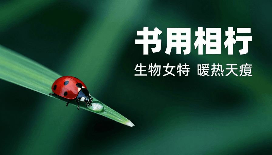 露珠质感表现素材：静谧绿叶微距：瓢虫与露珠的生态诗篇