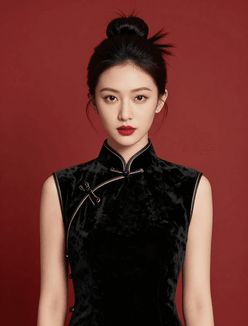 红唇妆容素材：东方韵味：旗袍女性的优雅与沉静