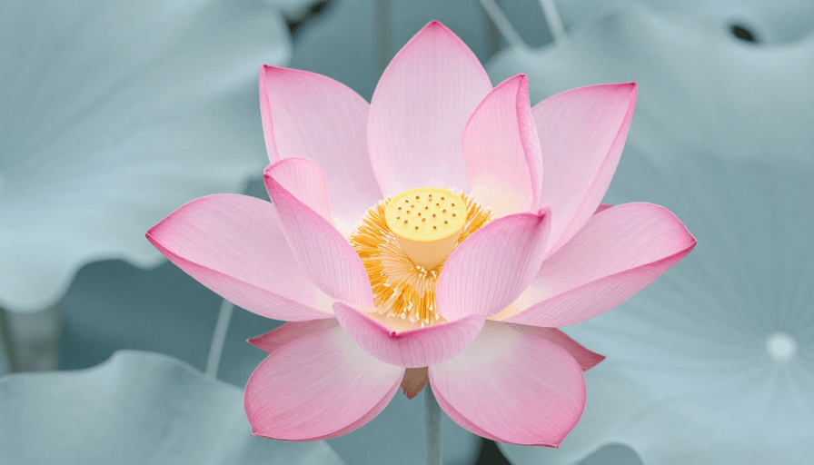 粉红花卉素材：粉嫩莲花绽放于清雅荷塘