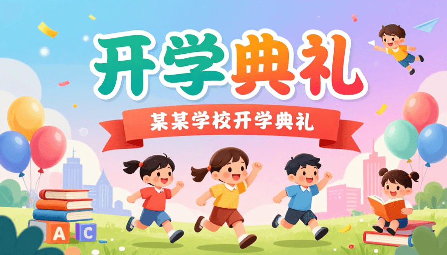 开学典礼素材：童趣活力开学典礼：梦幻色彩插画风