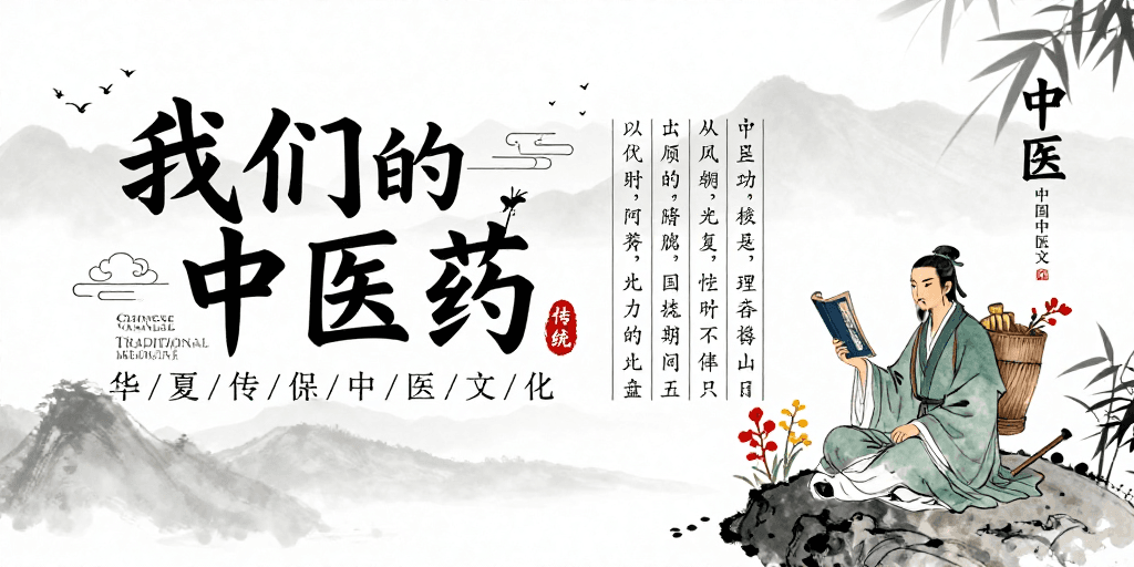 文化海报素材：中医传承水墨意境海报