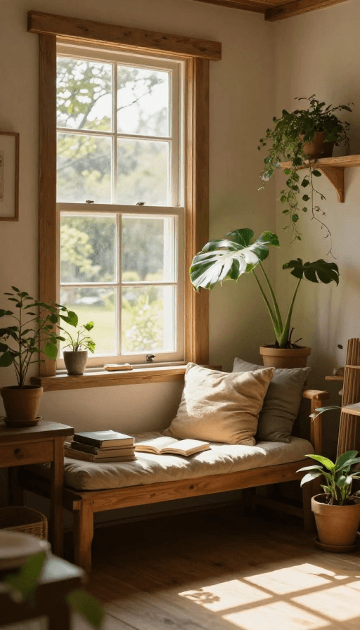 木质家具素材：童话小屋的魔法书房：阳光与宁静的午后时光