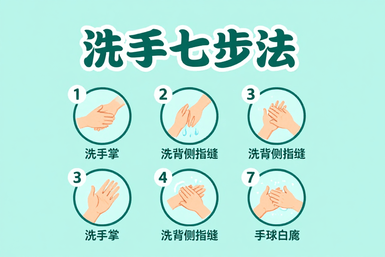 平面海报素材：清新风格洗手七步法科普海报