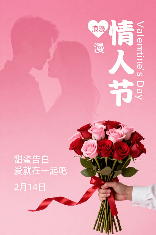 情人节素材：粉红情人节海报：现代简约与甜蜜告白