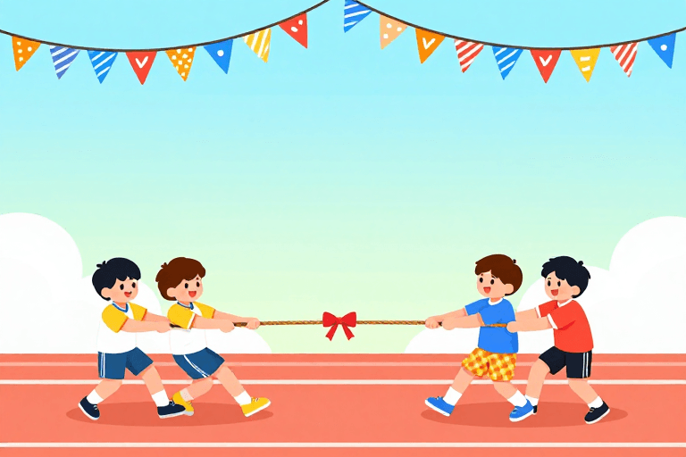 校园活动素材：扁平夏日运动会：活力拔河竞赛