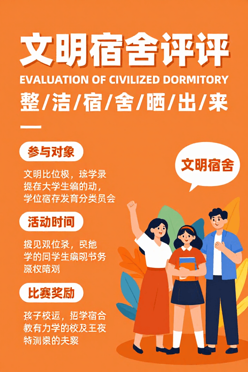 正能量宣传素材：活力校园：文明宿舍评比活动宣传海报