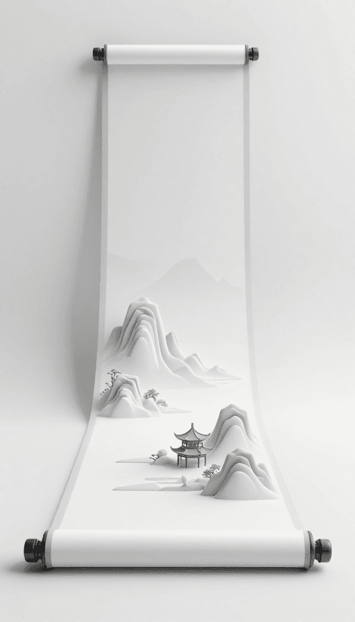 极简风素材：新中式极简风：立体山水画卷的静谧之美