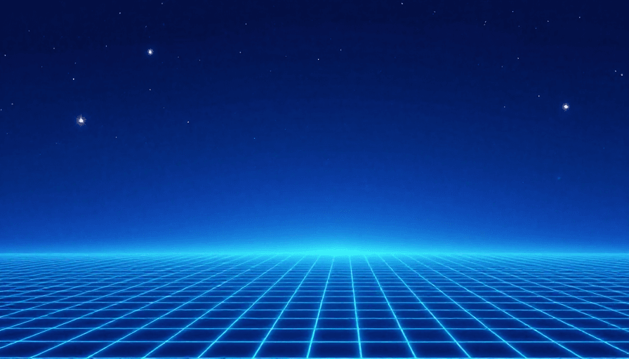 星空背景素材：深邃蓝调：复古赛博星空与未来网格空间
