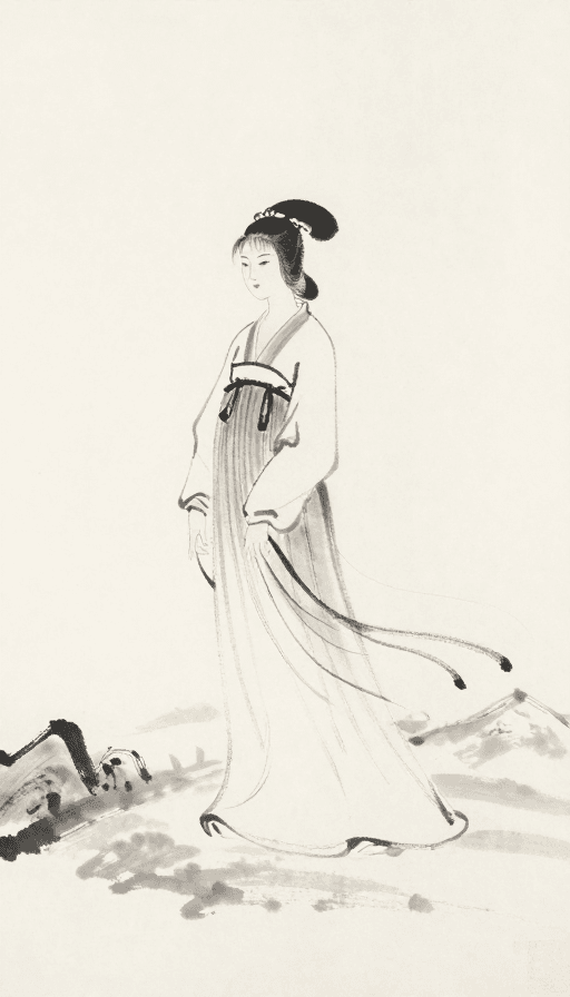 文化插画素材：水墨禅意：汉服美女的飘逸传说