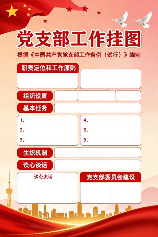 党政风格素材：红色党政风格党支部工作挂图展示设计