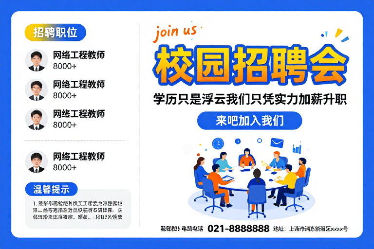 校园招聘会素材：蓝橙活力校园招聘会——专业岗位等你来