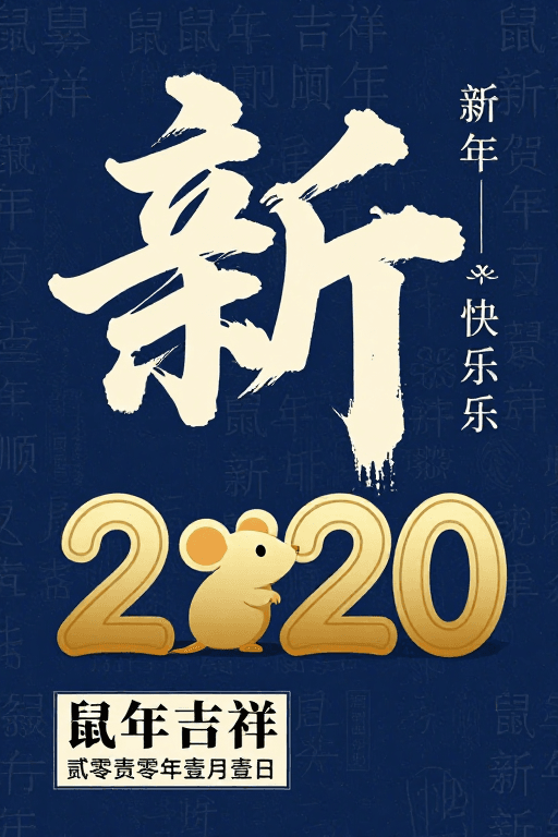 书法艺术素材：鼠年新春贺图：墨韵金彩融合设计