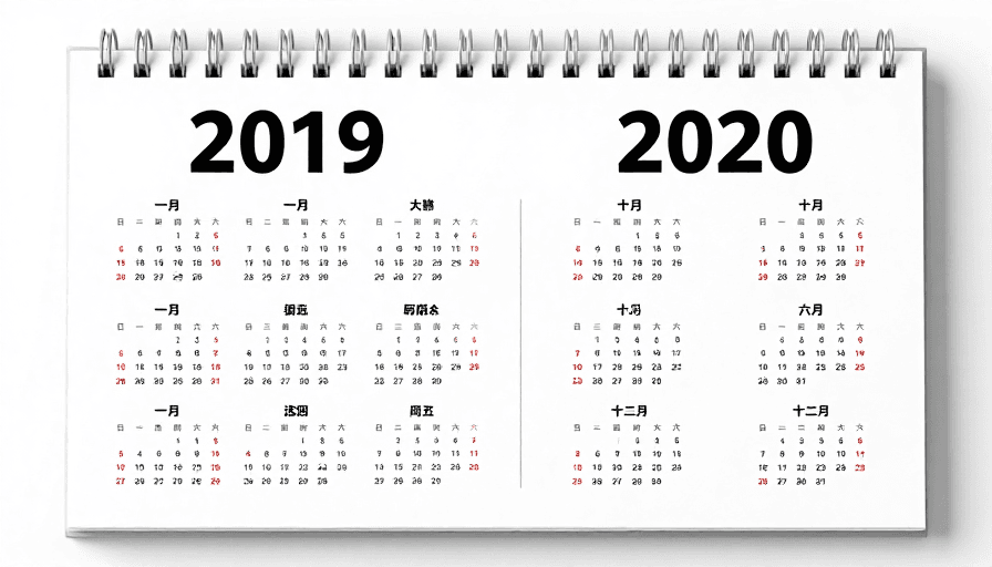 信息可视化素材：2019至2020年极简螺旋装订日历展示