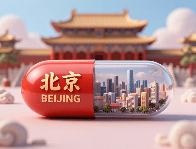 国潮设计素材：国潮胶囊北京梦幻3D未来城市全景