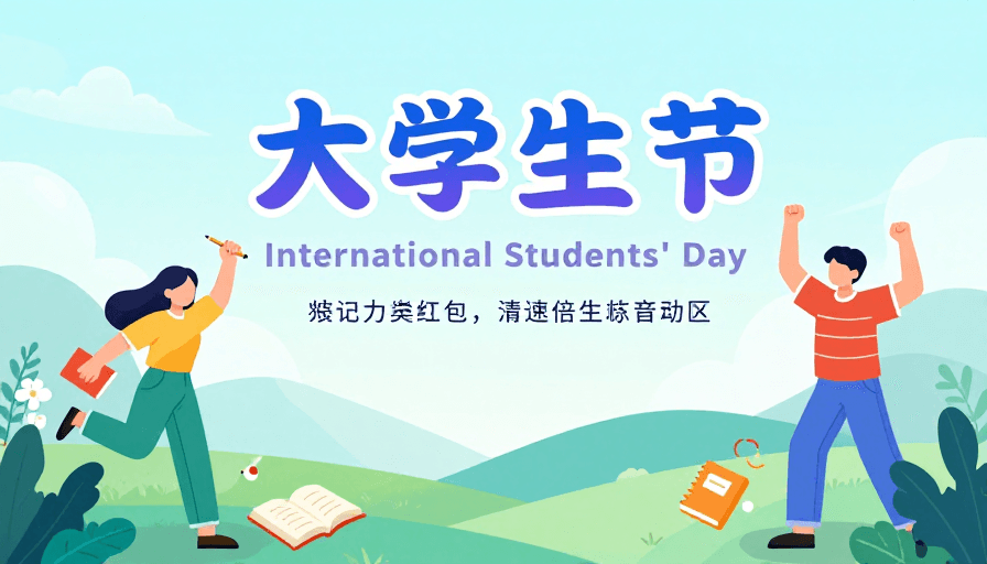 清新配色素材：清新扁平风大学生节活力海报