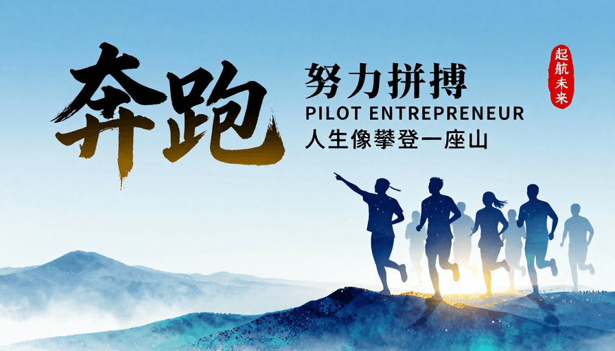 团队协作素材：奔跑向未来：水墨晨光下的拼搏精神