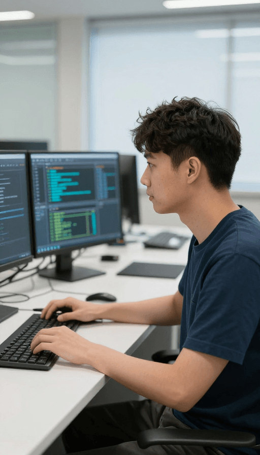 科技氛围素材：软件工程师专注代码开发
