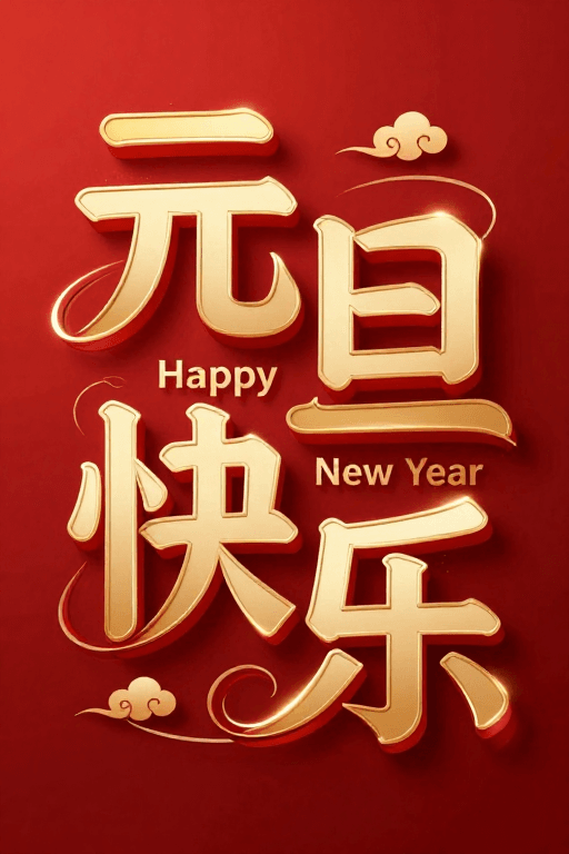 金色渐变素材：现代元旦海报：金红交织的优雅字体设计