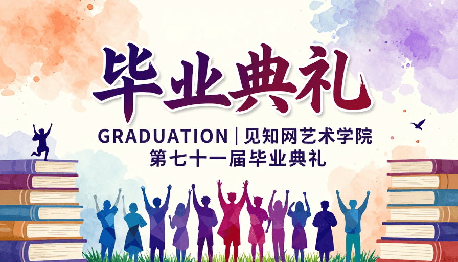 插画艺术素材：水彩青春风：毕业典礼艺术海报设计