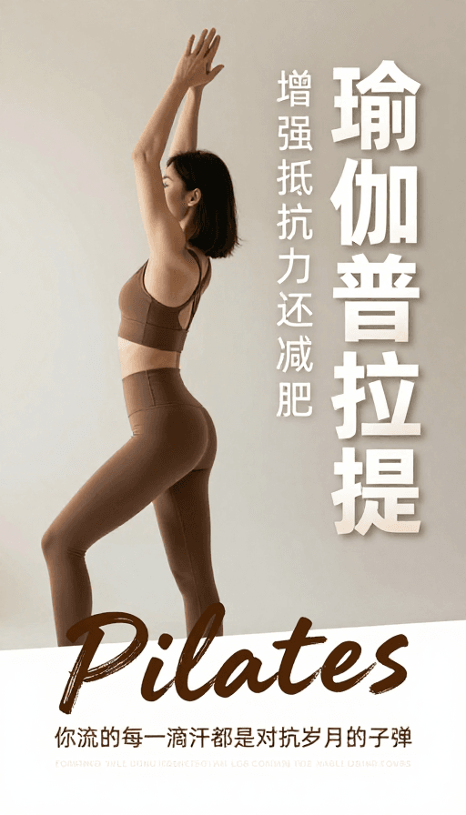瑜伽普拉提素材：极简风瑜伽海报：亚洲女性优雅伸展的宁静力量