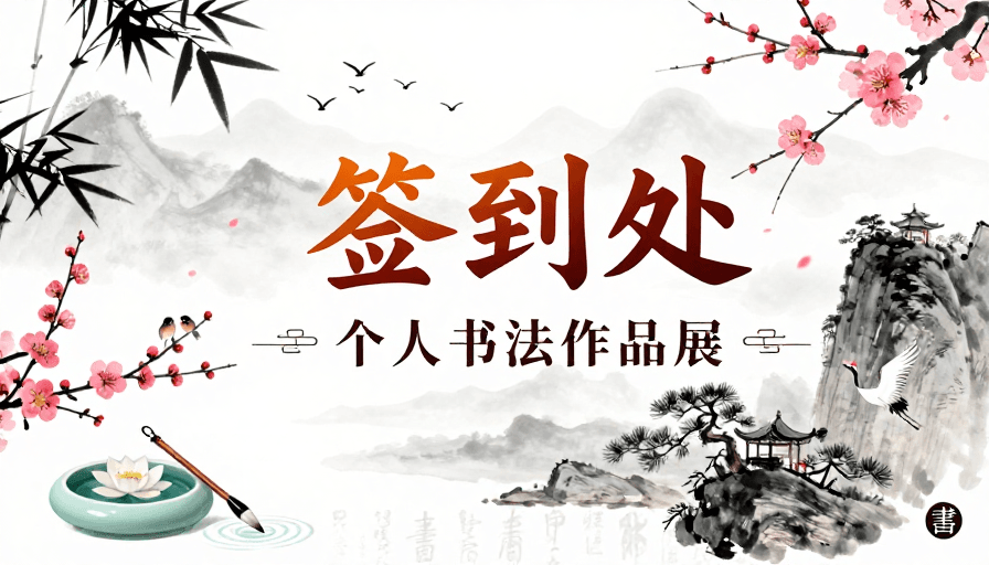 中国风素材：水墨竹樱签处以宣纸为墨，书展签到区清雅意境