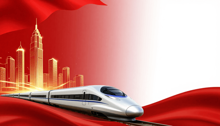 现代科技素材：现代科技都市宣传图，红色光影下的未来交通画卷