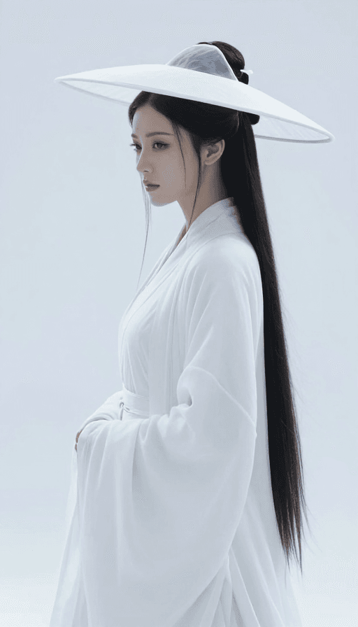 女道士素材：白衣女道士：冷漠侧影与留白的禅意之美