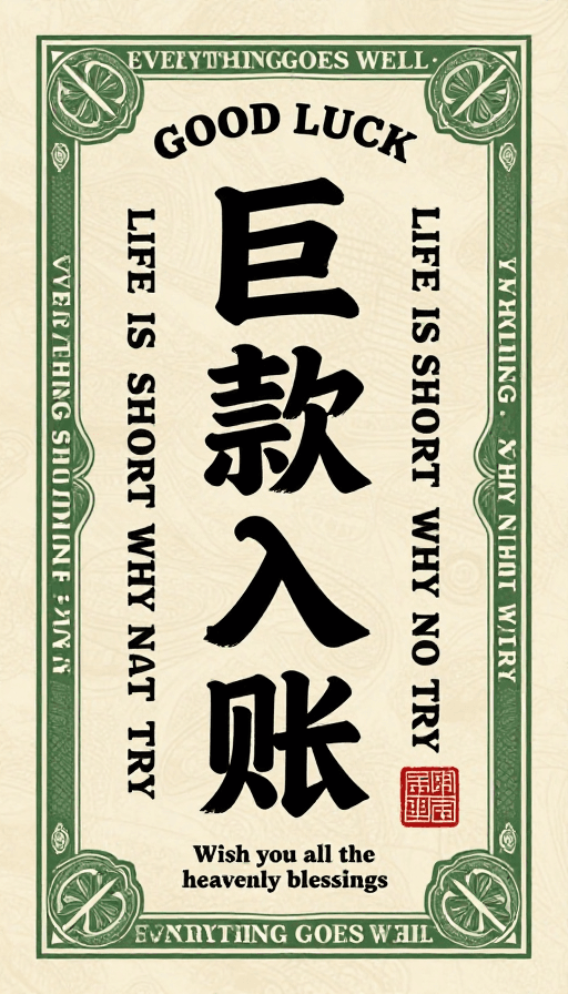 喜庆祝福素材：国潮复古票据：巨款入账的喜庆祝福