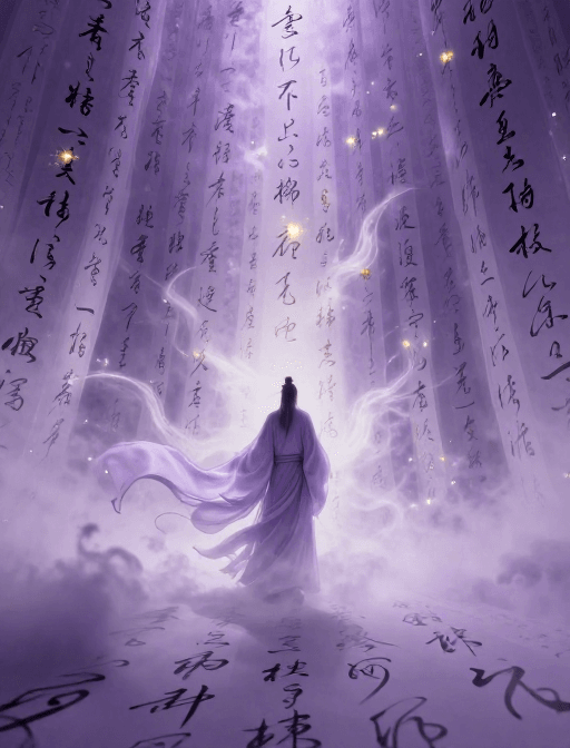 立体3D素材：古风迷雾中的立体书法：梦幻与浪漫的永恒意境