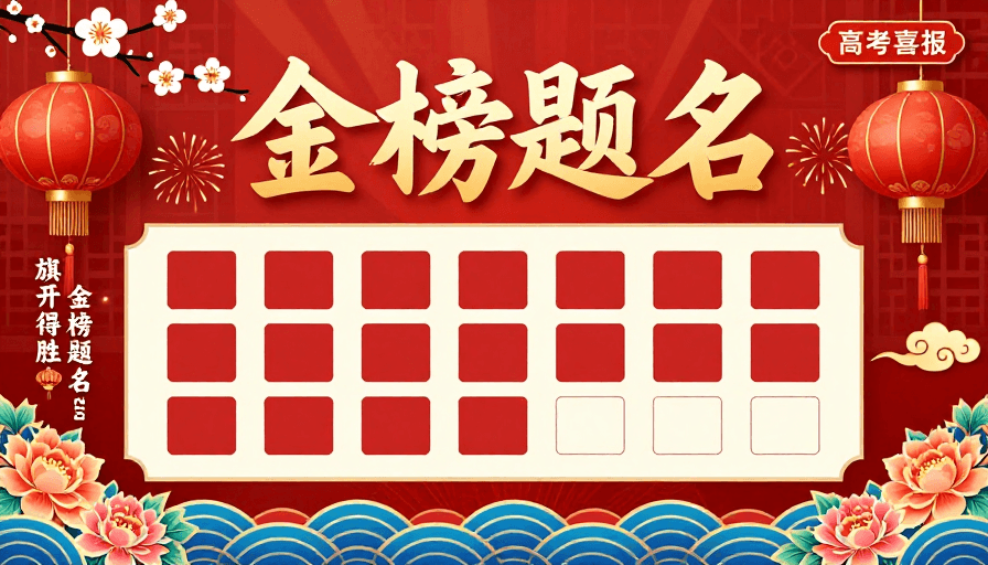 喜庆设计素材：金碧辉煌·红色中国风高考喜报海报设计