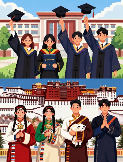 藏族文化素材：像素毕业与旅记：校园庆典与西藏风情