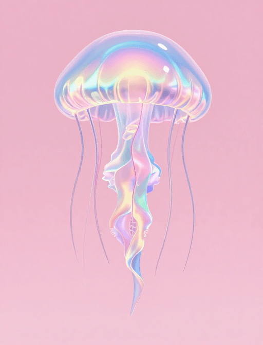 社交媒体素材素材：梦幻彩虹荧光水母粉嫩背景艺术插画