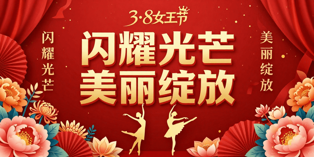 节日庆典素材：金红闪耀女王节海报设计