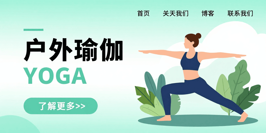 自然氛围素材：清新自然户外瑜伽扁平插画海报