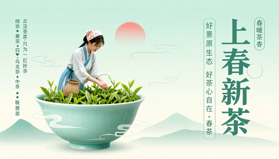 国风插画素材：春茶新采·国风雅致海报