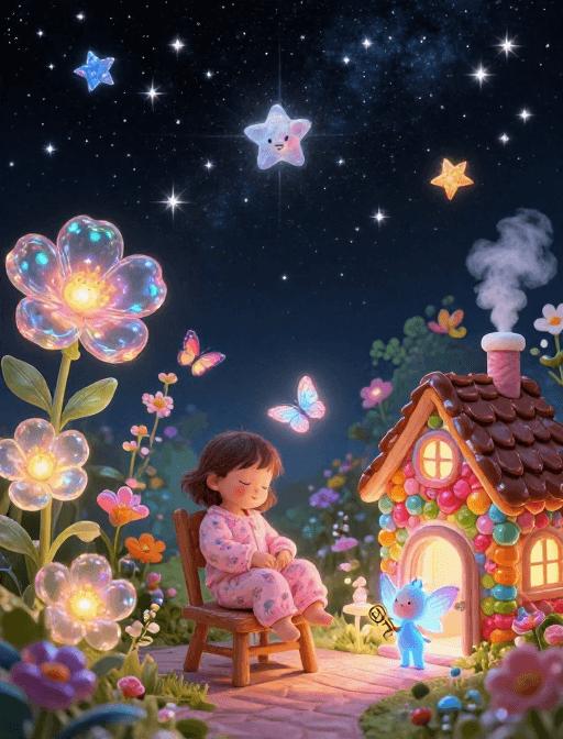 梦幻插画素材：甜美梦境：魔法花园中的安睡公主