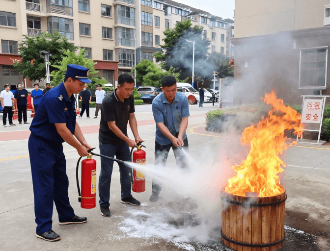 实景照片素材：消防员联手市民扑救明火 消防安全在行动