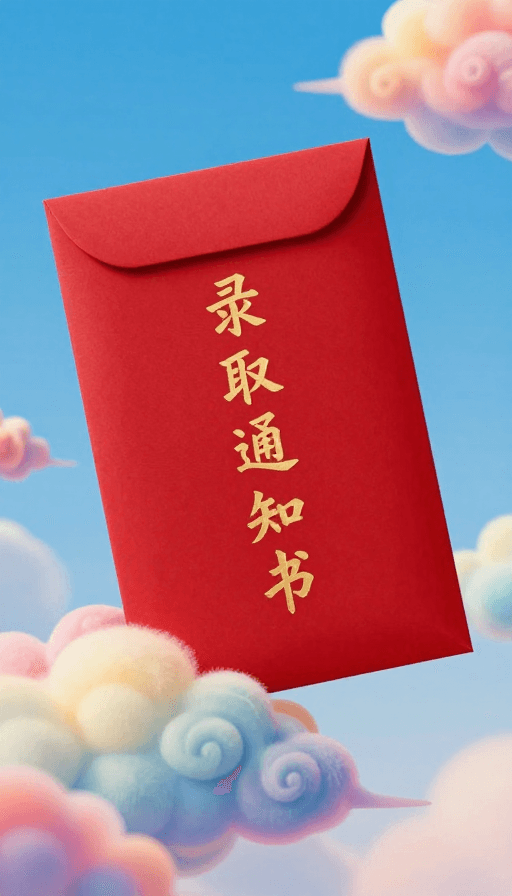 插画风素材：七彩祥云送北大通知书：梦幻快递插画