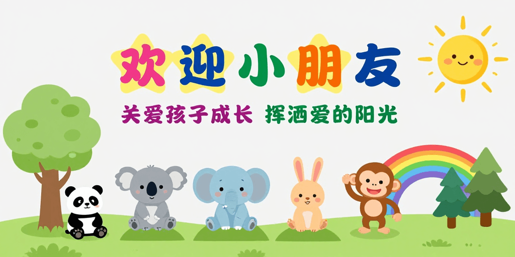 儿童欢迎素材：童趣扁平风儿童欢迎海报插画设计