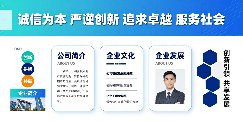 企业海报素材：现代商务蓝白风格企业形象宣传海报