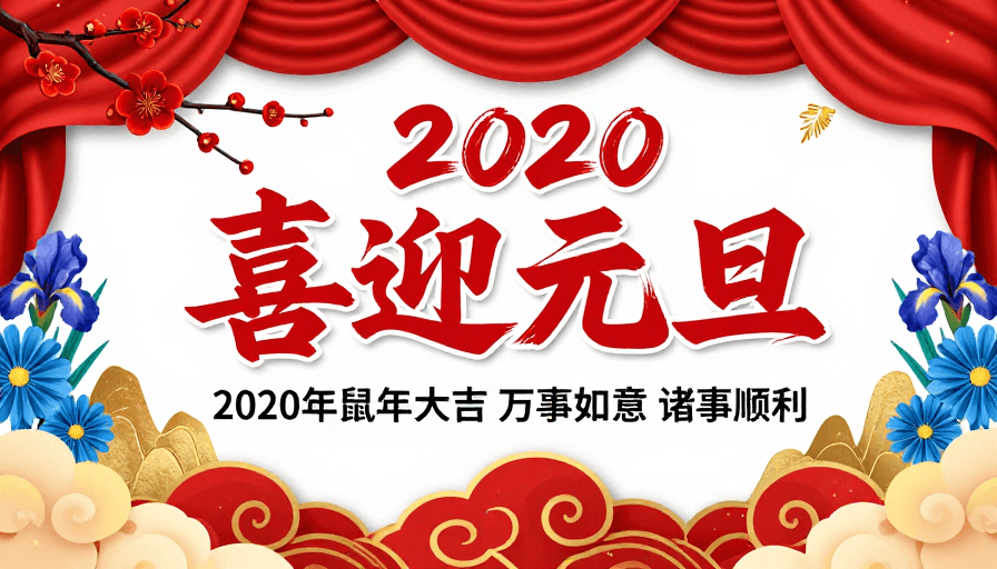 鼠年大吉素材：2020鼠年元旦贺图·传统书法与现代设计融合