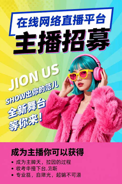 时尚插画素材：波普艺术风在线直播主播招募海报