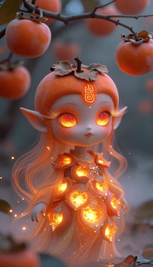 柿子精灵素材：神秘柿子精灵：灵韵具象的奇幻使者