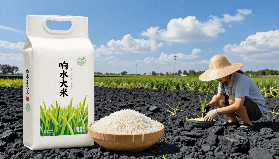 农产品摄影素材：火山黑土孕育生态贡米——响水天然大米