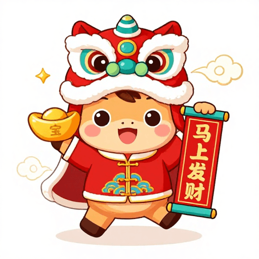 传统红金配色素材：传统红金配色卡通马吉祥物新年贺岁图
