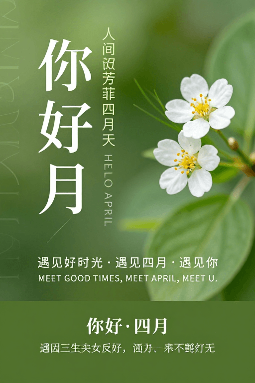 无衬线字体素材：极简春日海报：你好四月，遇见美好时光