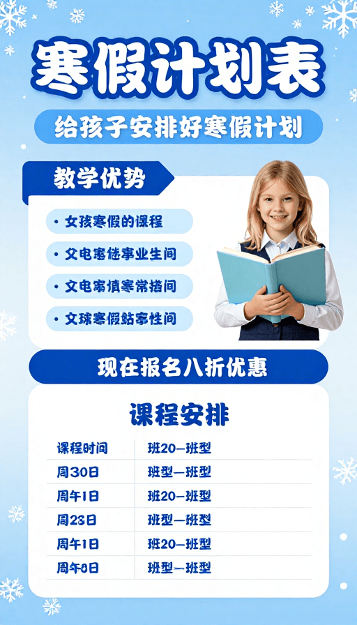 视觉引导素材：寒假课程规划：冬日清新视觉，教学优势一目了然