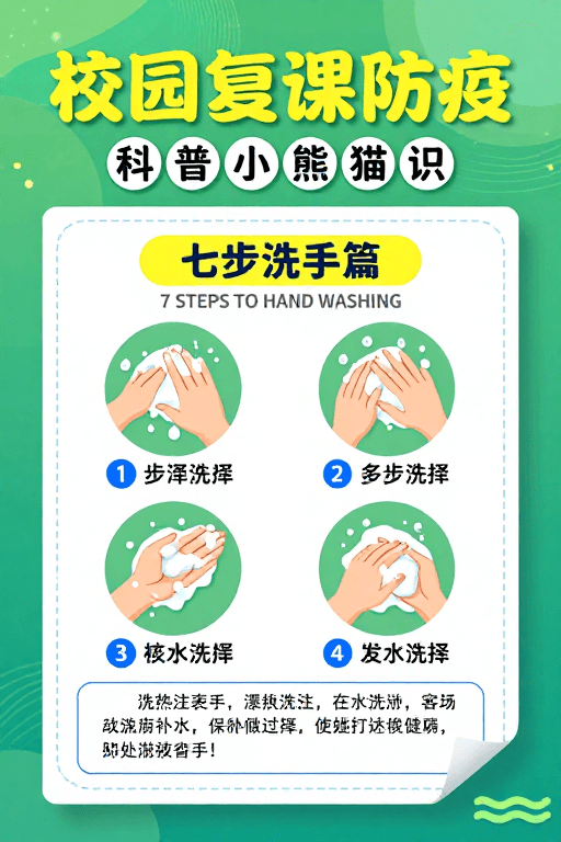 视觉引导素材：清新科普风校园复课防疫宣传海报